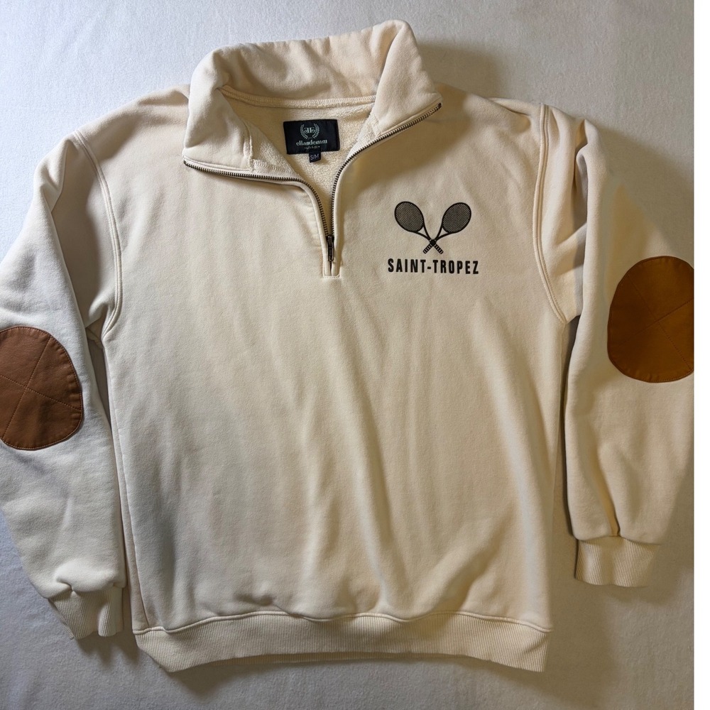 Ellandemm Saint-Tropez Tennis Quarter Zip Sweatshirt Cream Old Money Preppy S/M